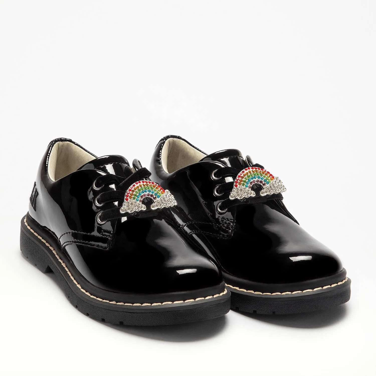 Lelli Kelly Leah Chunky Rainbow Lace Up School Shoes Patent
