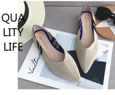 Pointed Toe flats Ladies flat Shoes Comfortable Ballet Knit De Mujer Loafers Autumn Gestante Boat Shoes Soft Bottom Women's Shoe